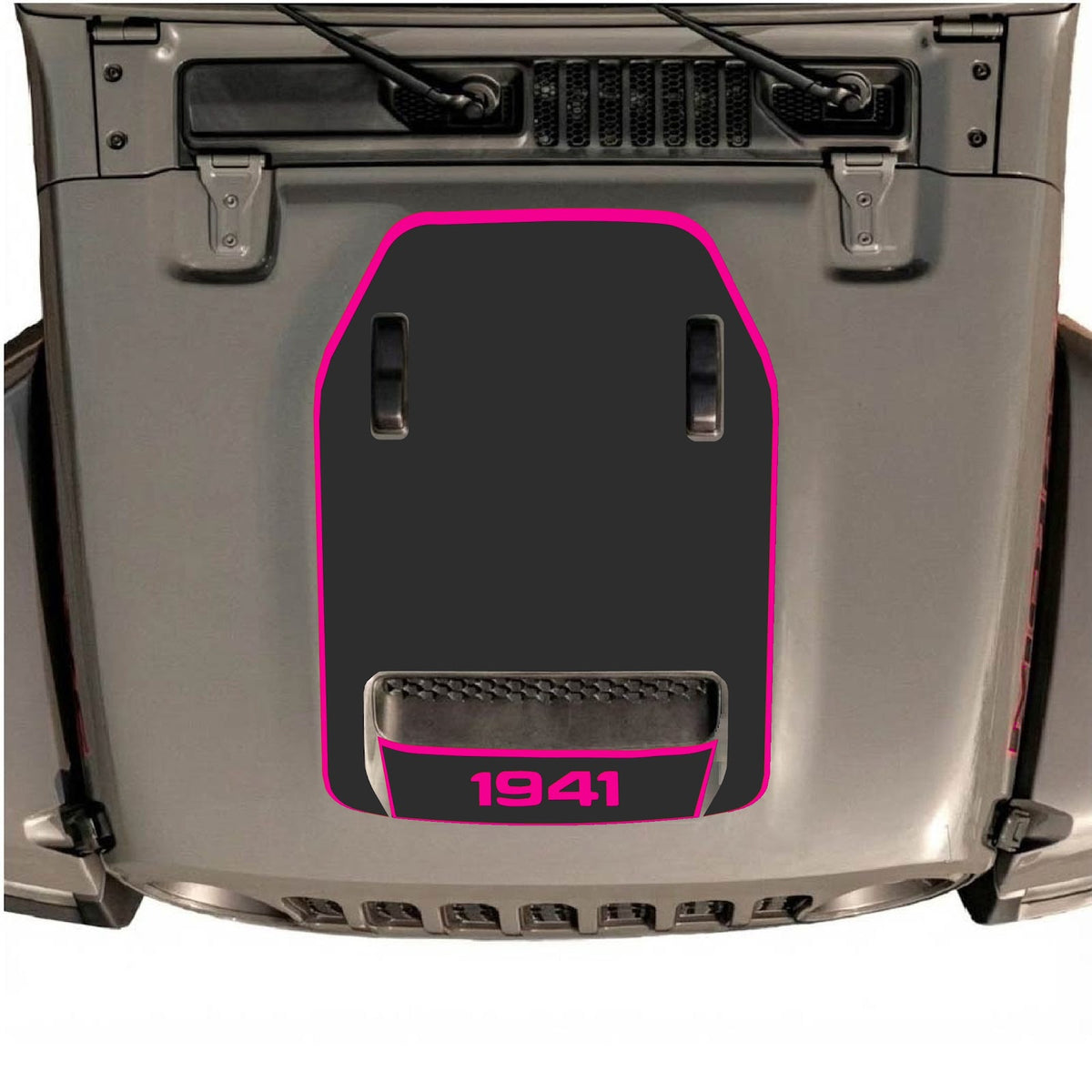 CarCode hood decal for Jeep Wrangler JL/JLU Rubicon 392 and JT Gladiator Mojave 2020-2026, style #65, shown on vehicle hood