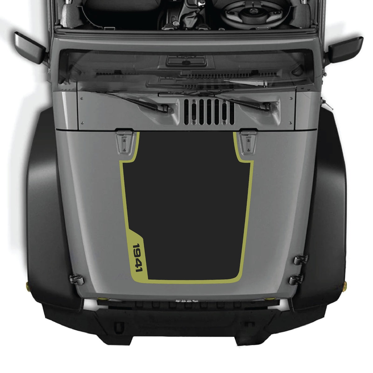 CarCode Jeep Wrangler JK/JKU hood decal in style #38, black and gray graphic design on the vehicle's hood.