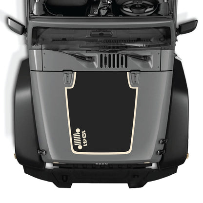 CarCode Jeep Wrangler JK/JKU hood decal in style #58, black and gray design, applied on the vehicle's hood.