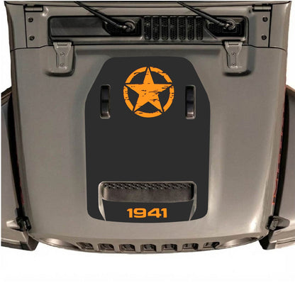 Déco de capot Jeep Wrangler JL/JLU Rubicon 392 et JT Gladiator Mojave par CarCode, style #40, motif graphique noir et gris sur le capot