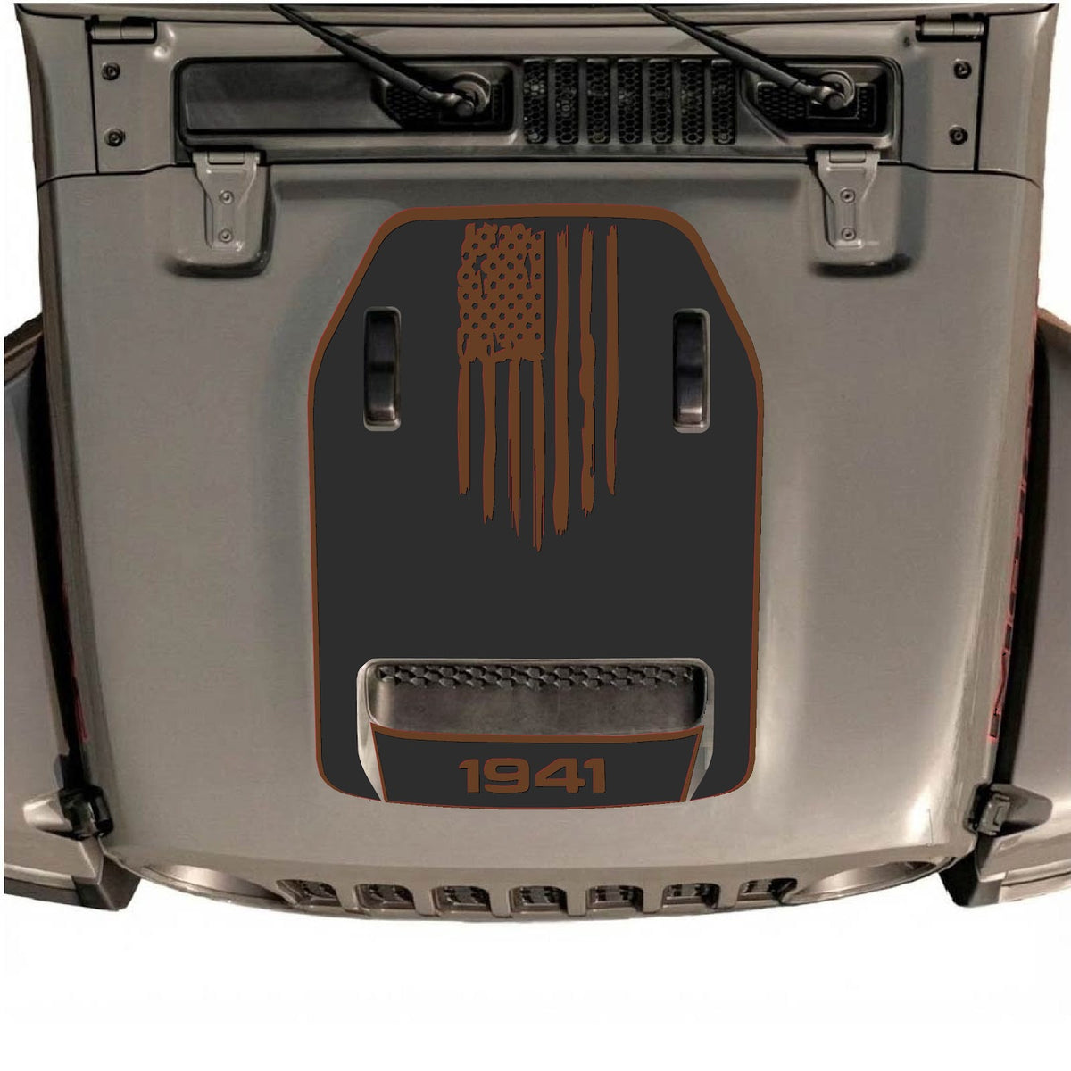 CarCode hood decal for Jeep Wrangler JL/JLU Rubicon 392 and JT Gladiator Mojave 2020-2026, style #29, shown on vehicle hood