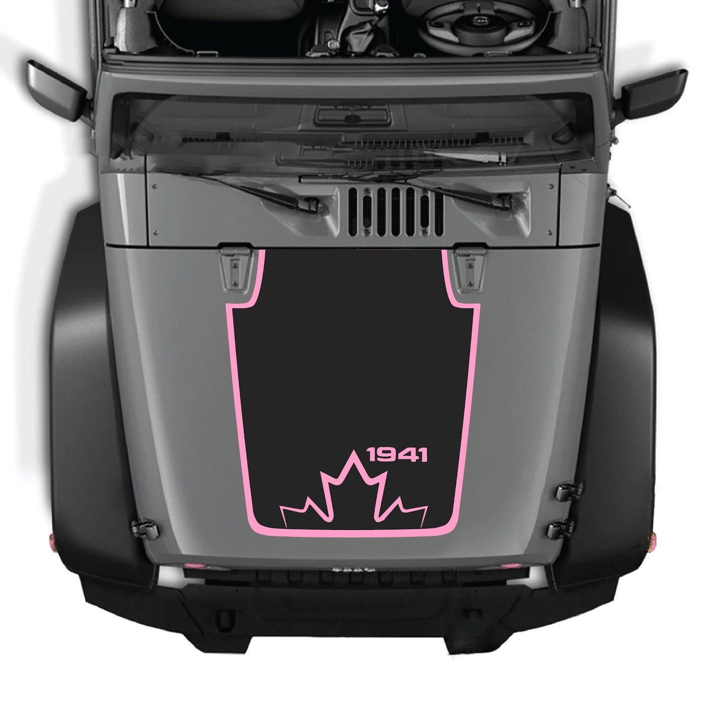 CarCode Jeep Wrangler JK/JKU hood decal in style #20, black and white design on vehicle hood, 2007-2018 model.