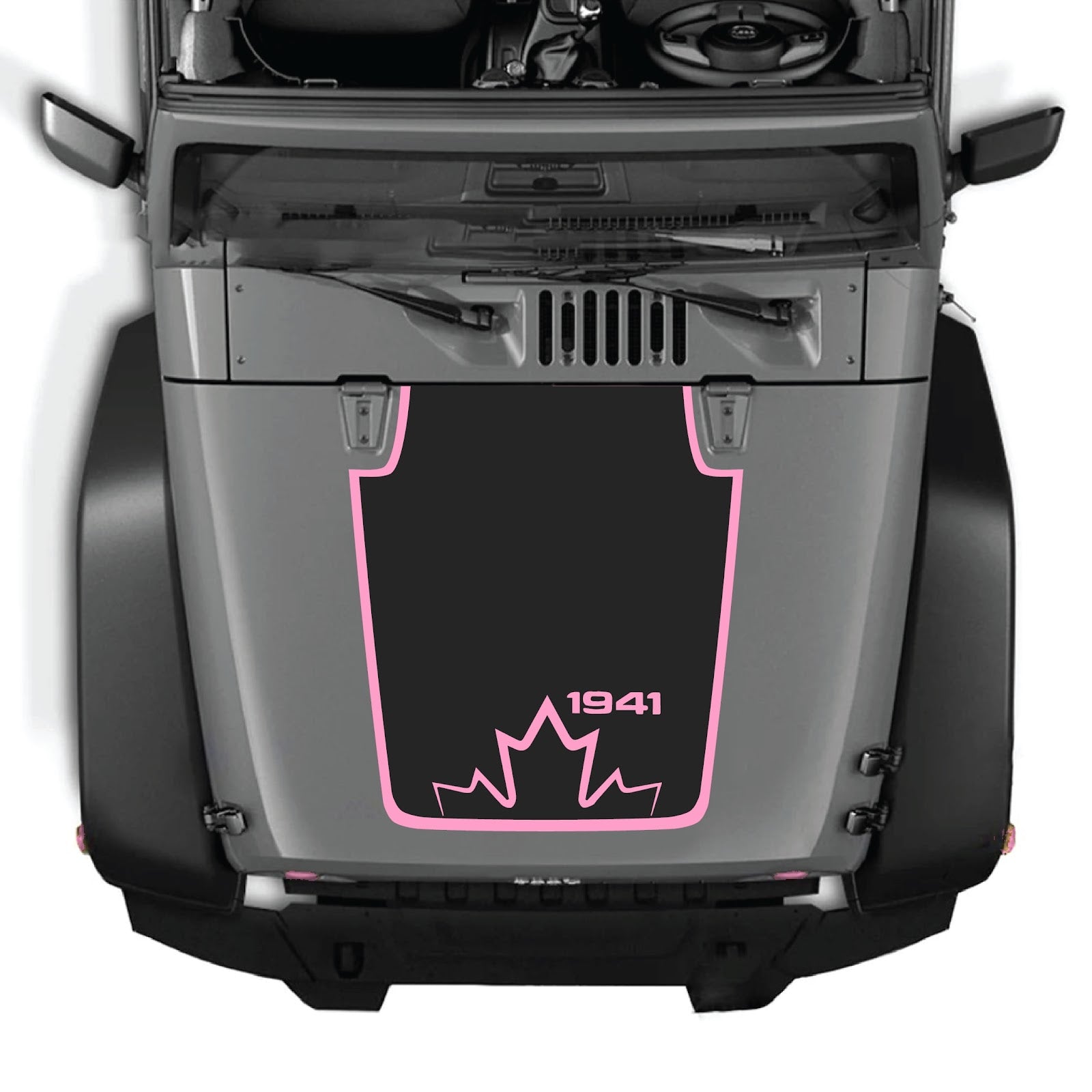 CarCode Jeep Wrangler JK/JKU hood decal in style #20, black and white design on vehicle hood, 2007-2018 model.