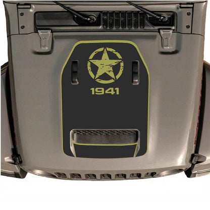Autocollant de capot CarCode pour Jeep Wrangler JL/JLU Rubicon 392 et JT Gladiator Mojave 2020-2026, style n° 37, présenté sur le capot du véhicule.