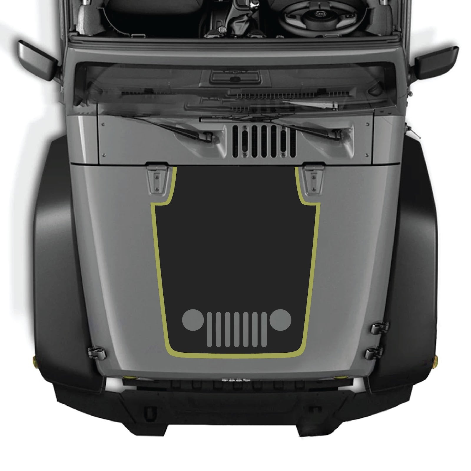 CarCode hood decal for Jeep Wrangler JK/JKU 2007-2018, style #80, shown on the vehicle's hood in black with sleek design.