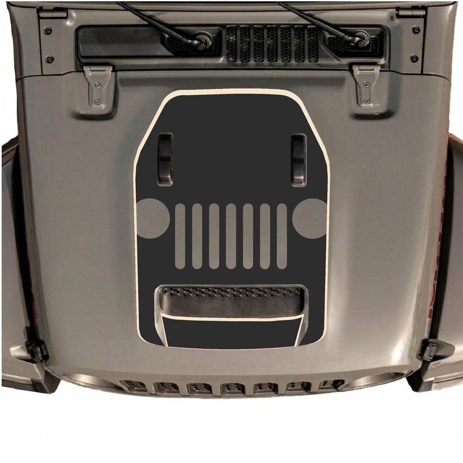 CarCode hood decal for Jeep Wrangler JL/JLU Rubicon 392 and JT Gladiator Mojave 2020-2026, style #69, shown on vehicle hood.