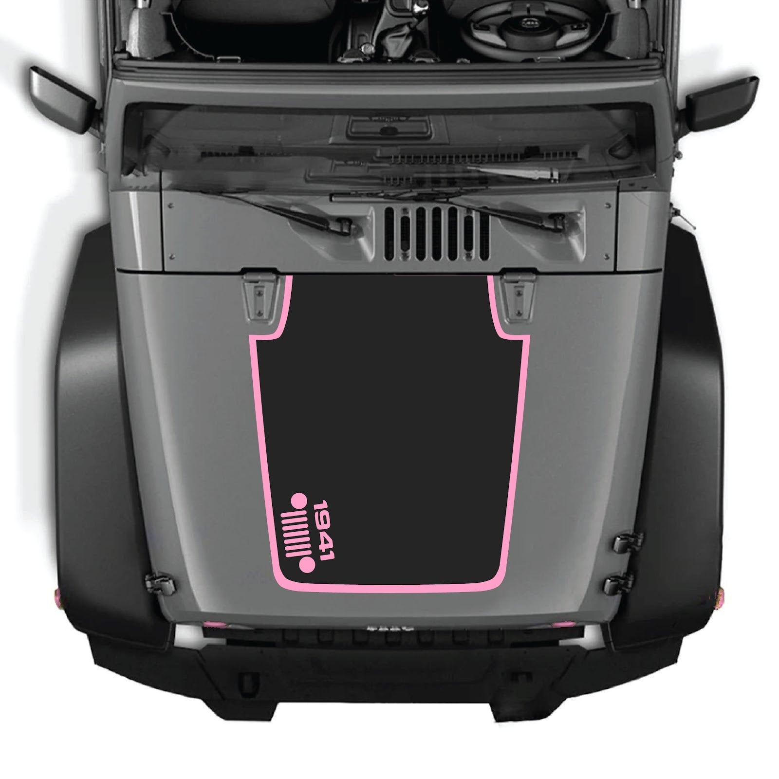 CarCode hood decal for Jeep Wrangler JK/JKU 2007-2018, Style #58, black graphic design on hood surface