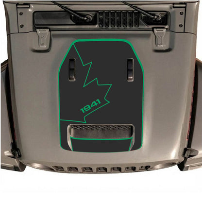 CarCode Jeep Wrangler JL/JLU Rubicon 392 and Gladiator Mojave hood decal in style #25, black graphic design on vehicle hood