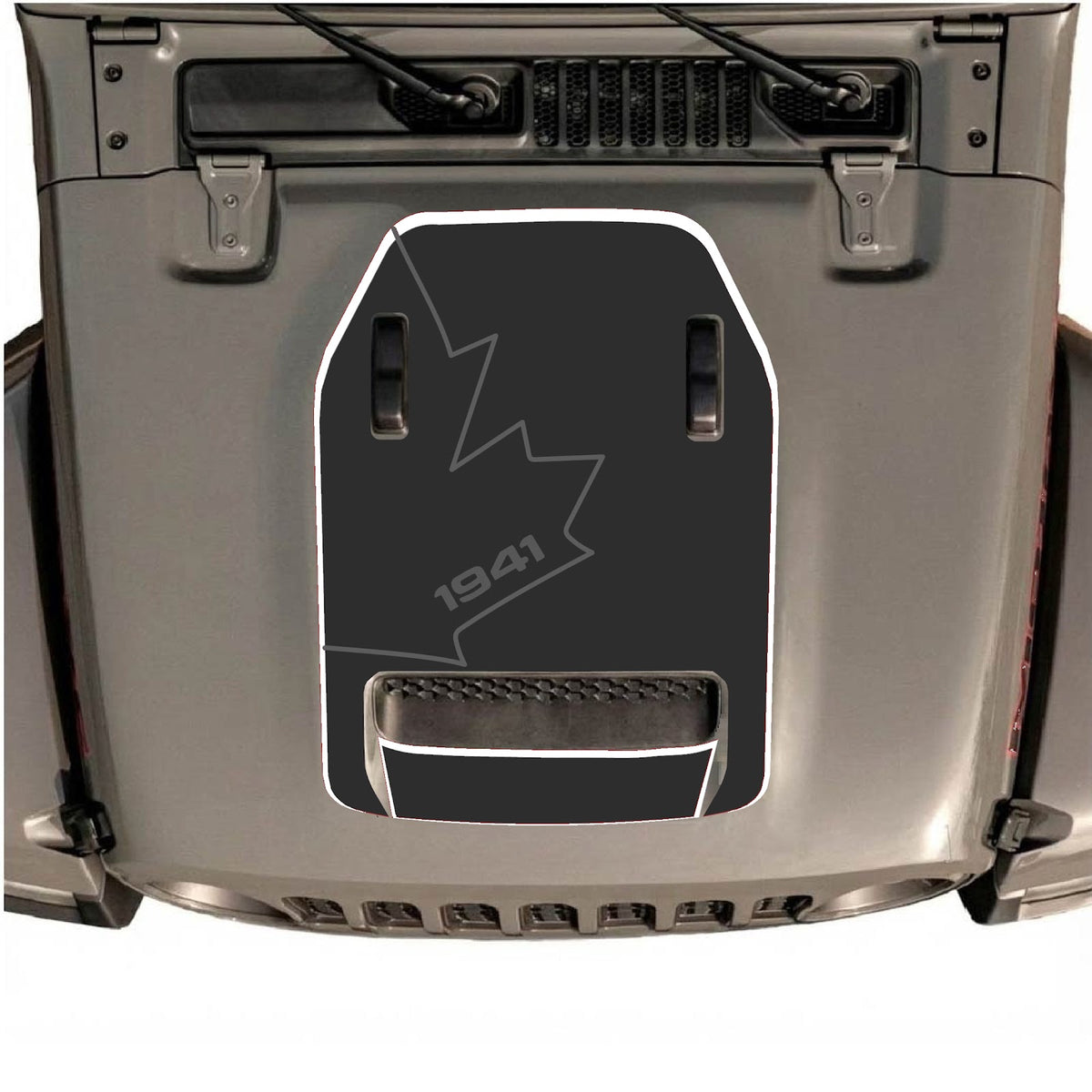 CarCode hood decal for Jeep Wrangler JL/JLU Rubicon 392 and JT Gladiator Mojave 2020-2026, style #81, shown on vehicle hood.
