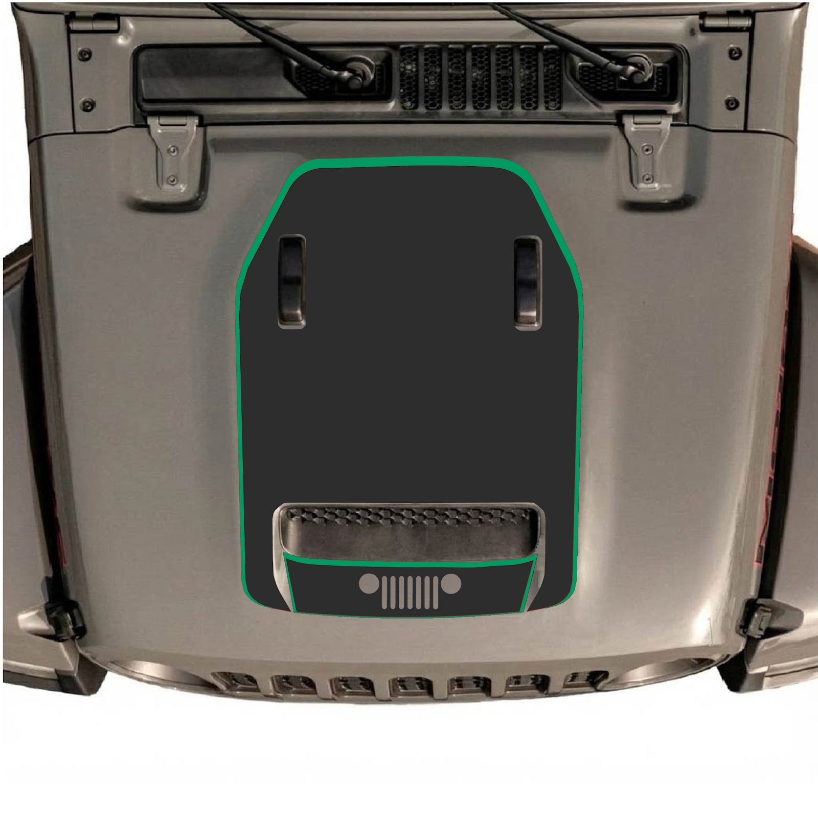 CarCode Jeep Wrangler JL/JLU Rubicon 392 and Gladiator Mojave hood decal in Style #99, featuring bold graphic design.