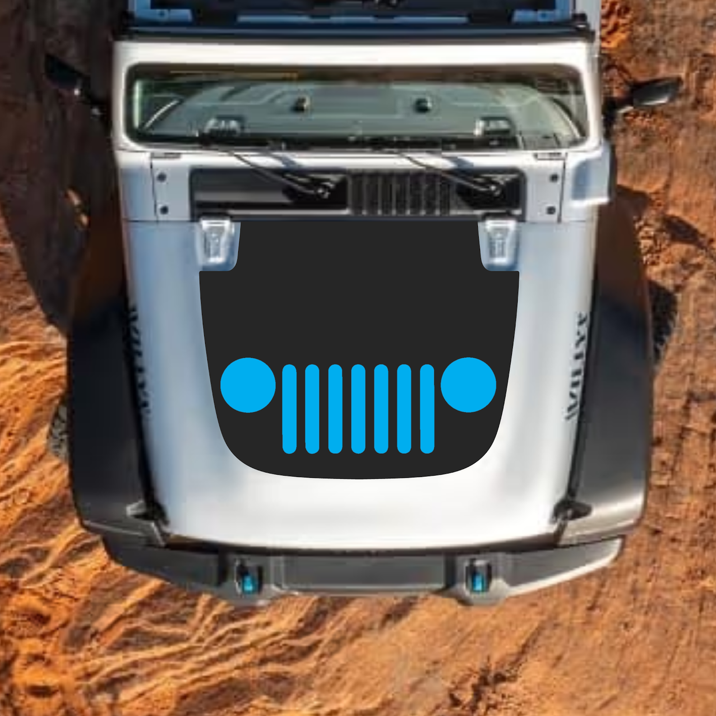 CarCode Jeep Wrangler JL and Gladiator JT hood decal, stylish #32 design on standard hood for 2018+ models.