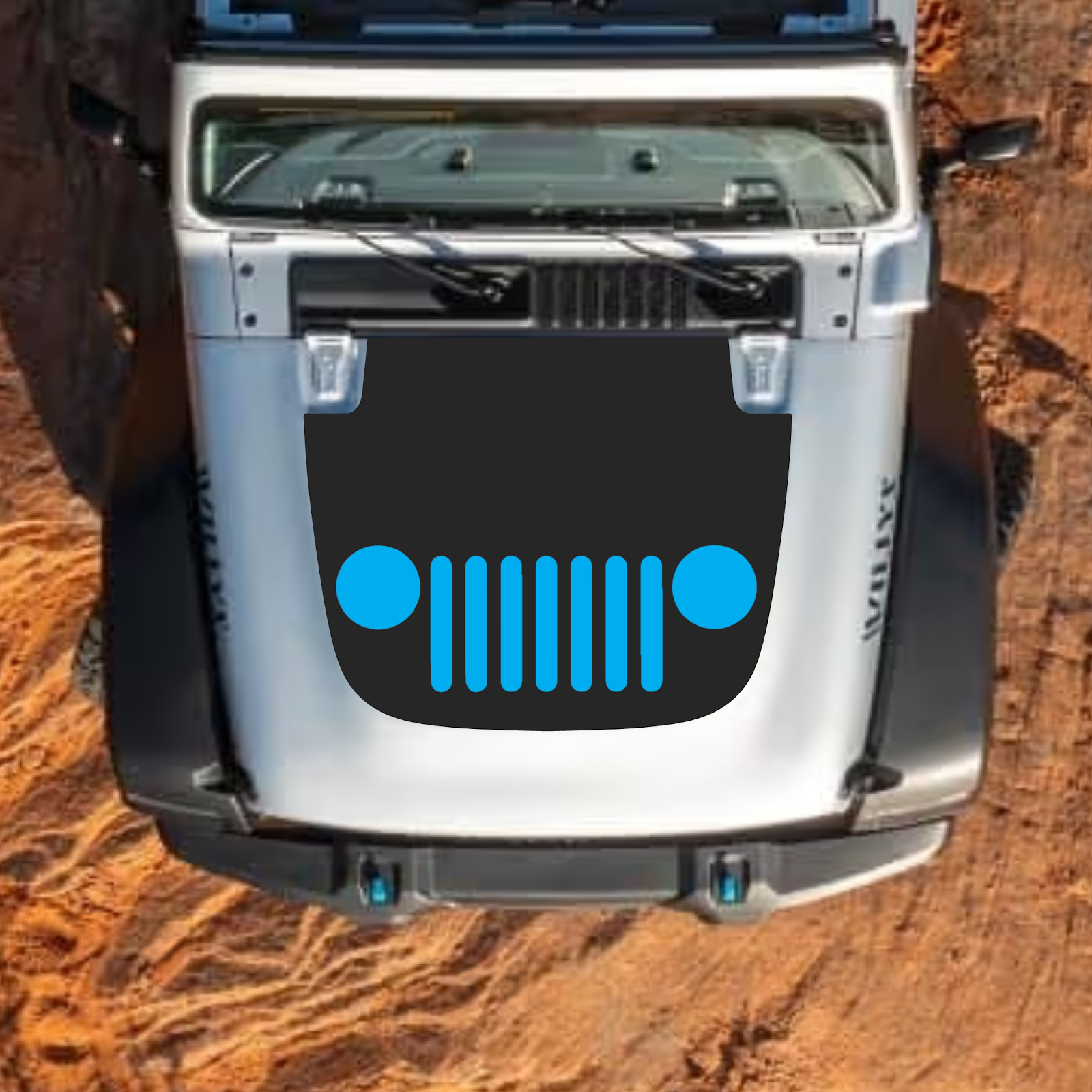 CarCode Jeep Wrangler JL and Gladiator JT hood decal, stylish #32 design on standard hood for 2018+ models.