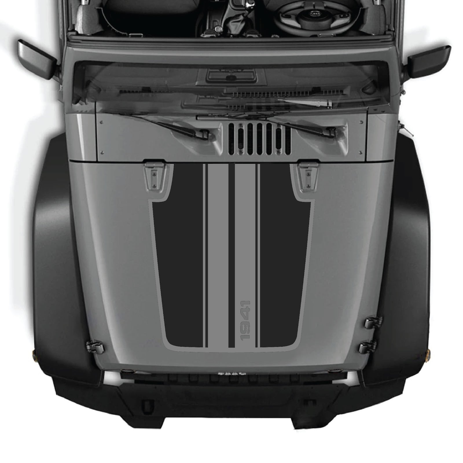 CarCode Jeep Wrangler JK/JKU hood decal, Style #66, black vinyl graphic for 2007-2018 models, shown on vehicle hood.