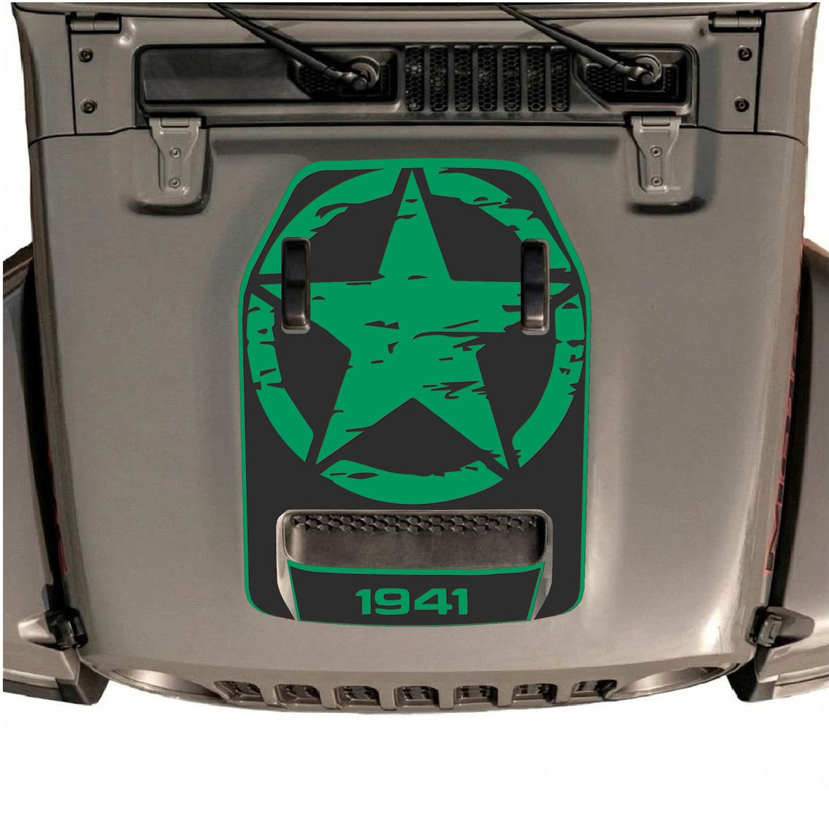 CarCode hood decal for Jeep Wrangler JL/JLU Rubicon 392 and Gladiator Mojave 2020-2026, style #33, featuring bold black graphic design.