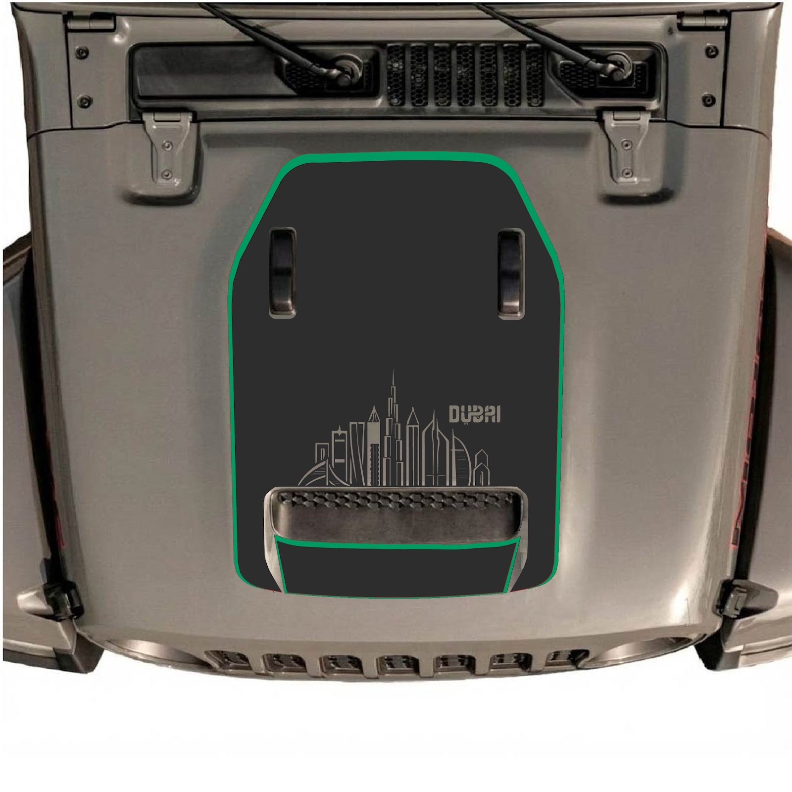 CarCode hood decal for Jeep Wrangler JL/JLU Rubicon 392 and JT Gladiator Mojave, stylish custom decal on vehicle hood.