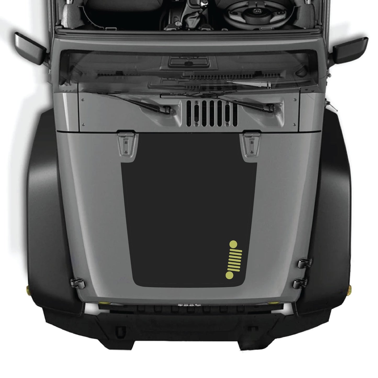 Jeep Wrangler JK/JKU hood decal by CarCode, Style #39, black and white graphic design on the vehicle's hood