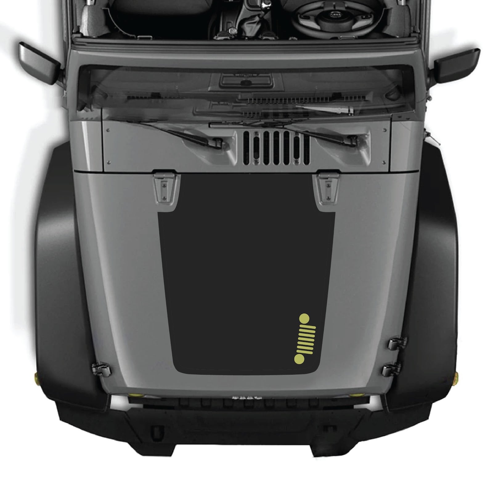 Jeep Wrangler JK/JKU hood decal by CarCode, Style #39, black and white graphic design on the vehicle's hood