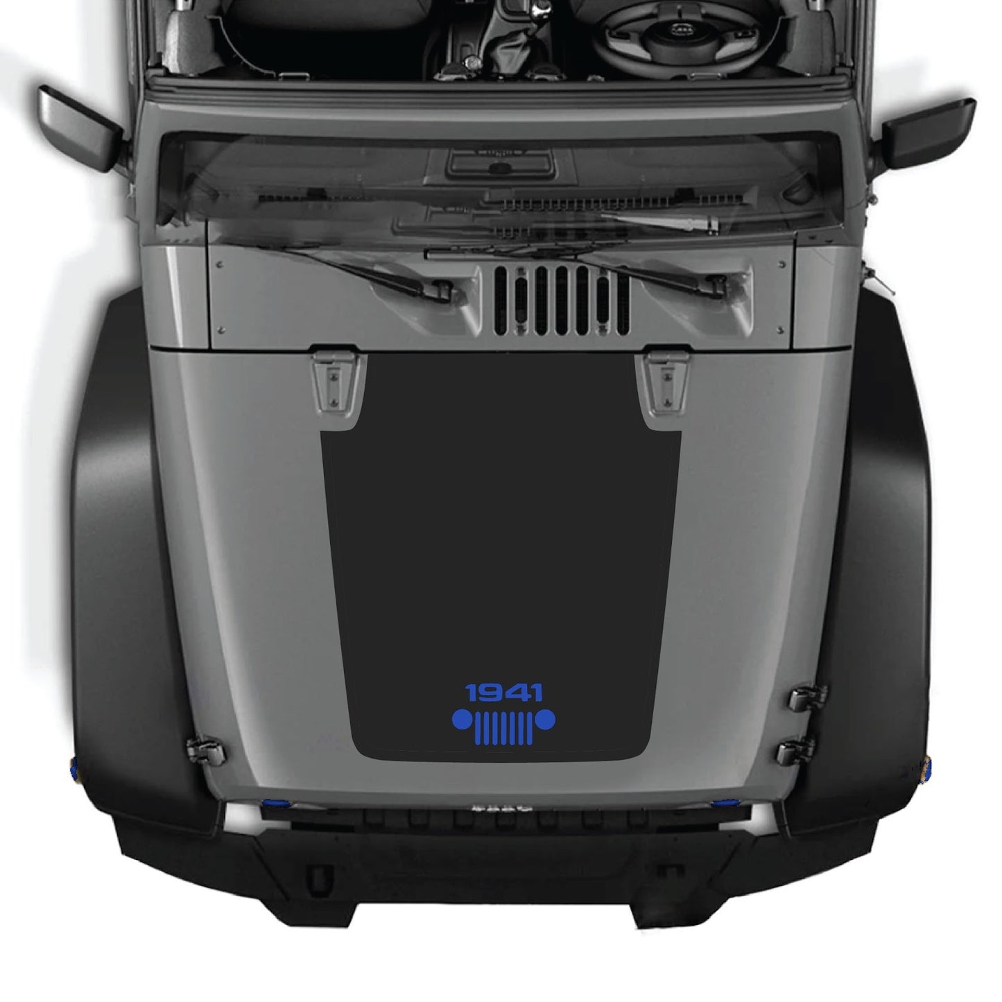CarCode hood decal for Jeep Wrangler JK/JKU 2007-2018, Style #53, shown on the vehicle's hood in black decal design