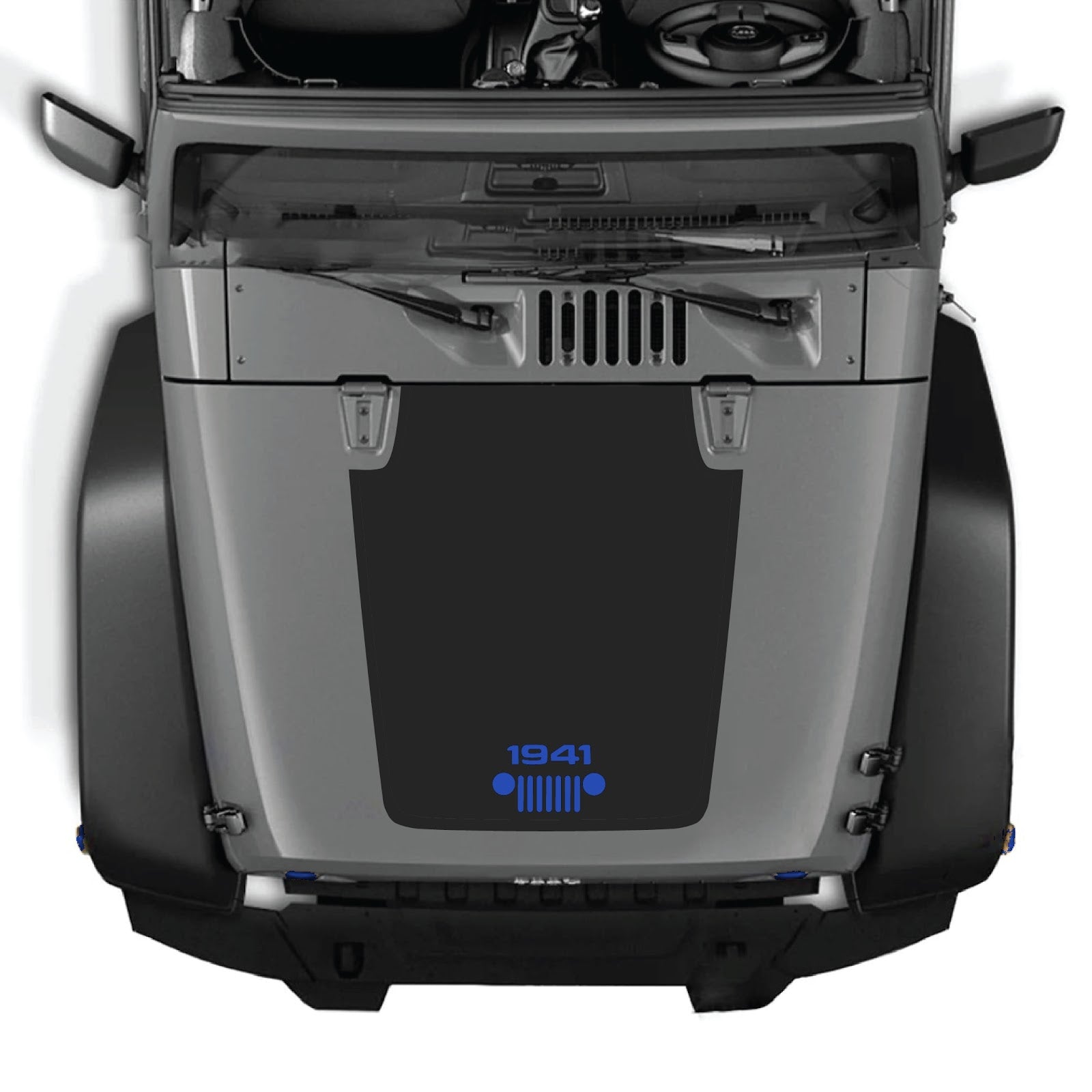CarCode hood decal for Jeep Wrangler JK/JKU 2007-2018, Style #53, shown on the vehicle's hood in black decal design