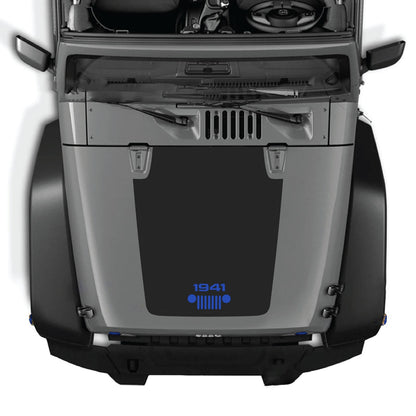 CarCode hood decal for Jeep Wrangler JK/JKU 2007-2018, Style #53, shown on the vehicle's hood in black decal design