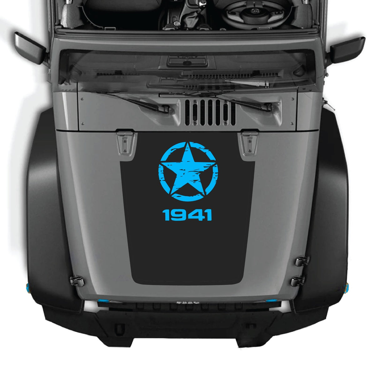 CarCode Jeep Wrangler JK/JKU hood decal Style #46, black graphic sticker on hood for 2007-2018 Jeep Wrangler models.
