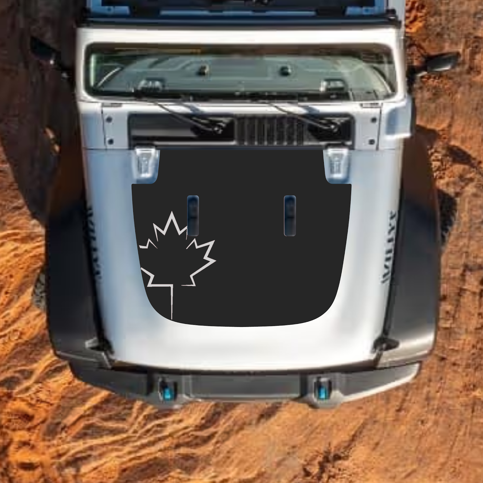 CarCode hood decal for Jeep Wrangler JL, JLU, Gladiator JT 2018+ standard hood in Style #13, black and gray graphic design