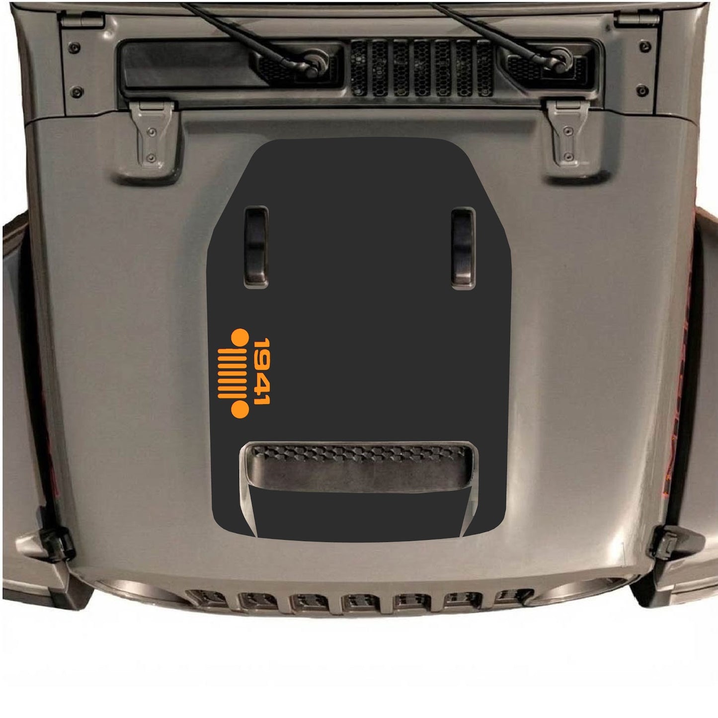 Jeep Wrangler JL/JLU Rubicon 392 or JT Gladiator Mojave hood decal by CarCode, style #52, featuring bold black graphic design.
