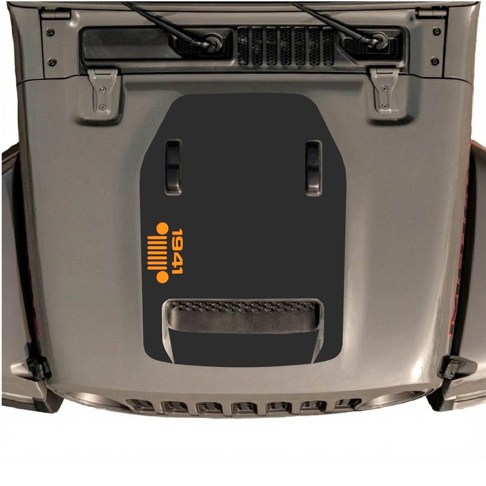 Jeep Wrangler JL/JLU Rubicon 392 or JT Gladiator Mojave hood decal by CarCode, style #52, featuring bold black graphic design.