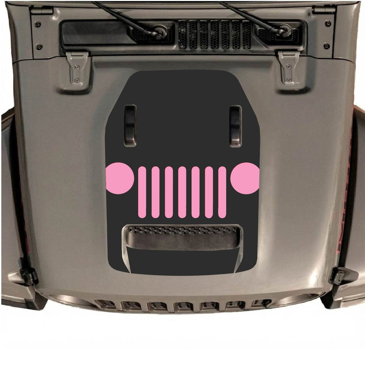 CarCode Jeep Wrangler JL/JLU Rubicon 392 and Gladiator Mojave hood decal, style #04, black and gray graphic design on vehicle hood