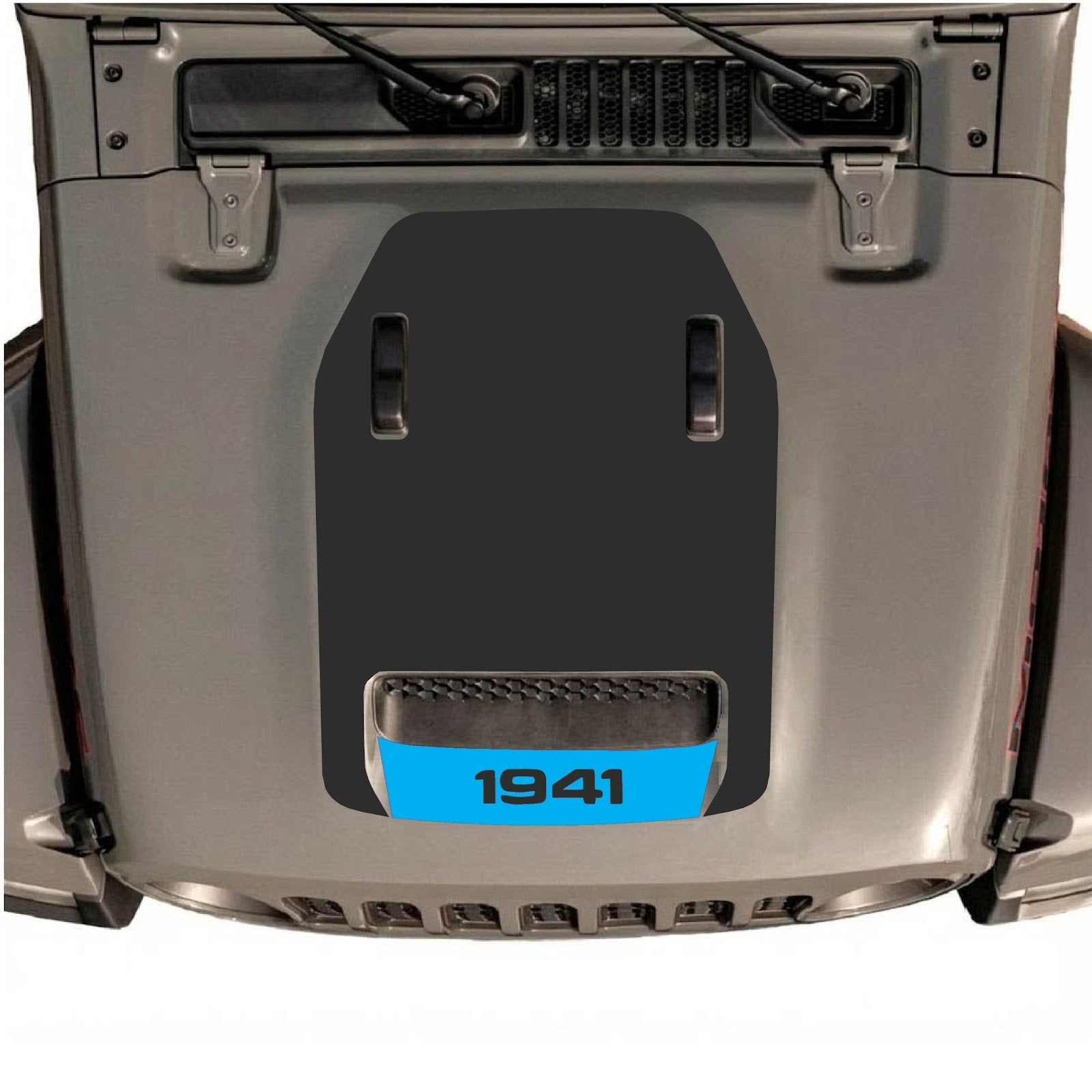 Jeep Wrangler JL/JLU Rubicon hood decal by CarCode, style #64, in black with bold Jeep logo design, suitable for 2020-2026 models