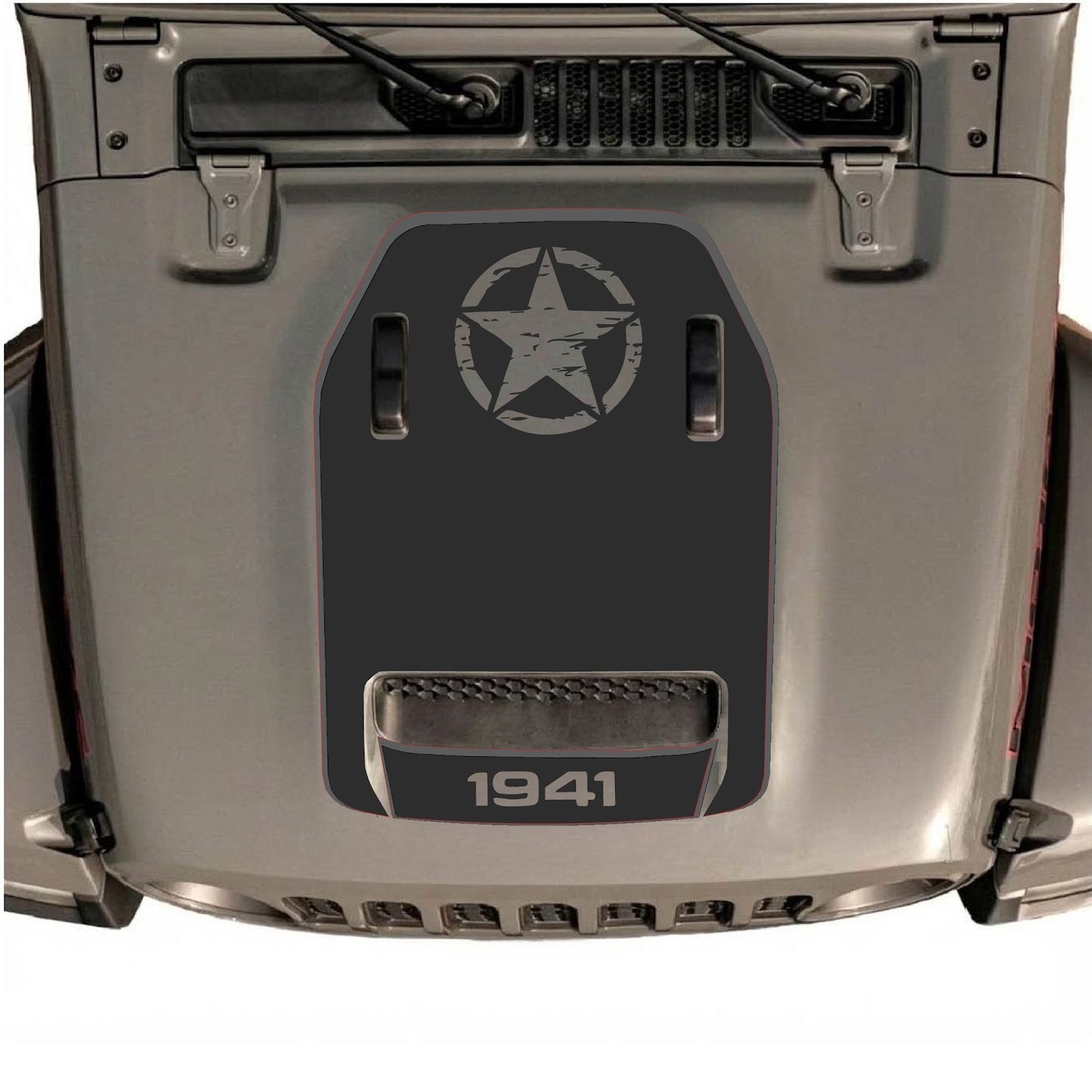 CarCode Jeep Wrangler JL/JLU Rubicon 392 and JT Gladiator Mojave hood decal in style #88, featuring bold graphic design.