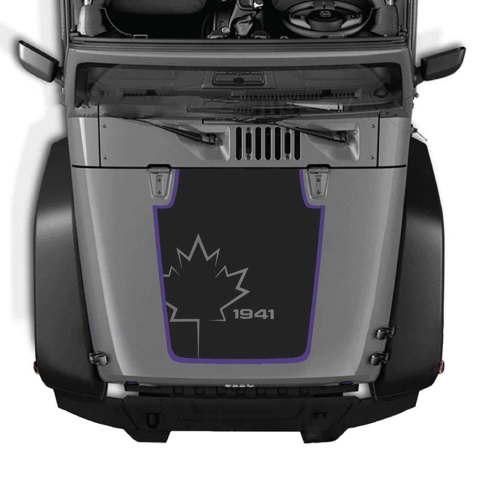 Jeep Wrangler JK/JKU hood decal by CarCode, style #72, black graphic design on vehicle hood for 2007-2018 models.