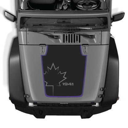 Jeep Wrangler JK/JKU hood decal by CarCode, style #72, black graphic design on vehicle hood for 2007-2018 models.
