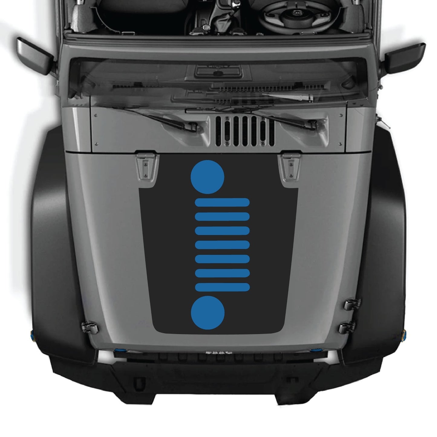 CarCode Jeep Wrangler JK/JKU hood decal style #51, black and gray graphic decal on vehicle hood, 2007-2018 model.