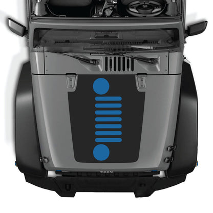 CarCode Jeep Wrangler JK/JKU hood decal style #51, black and gray graphic decal on vehicle hood, 2007-2018 model.