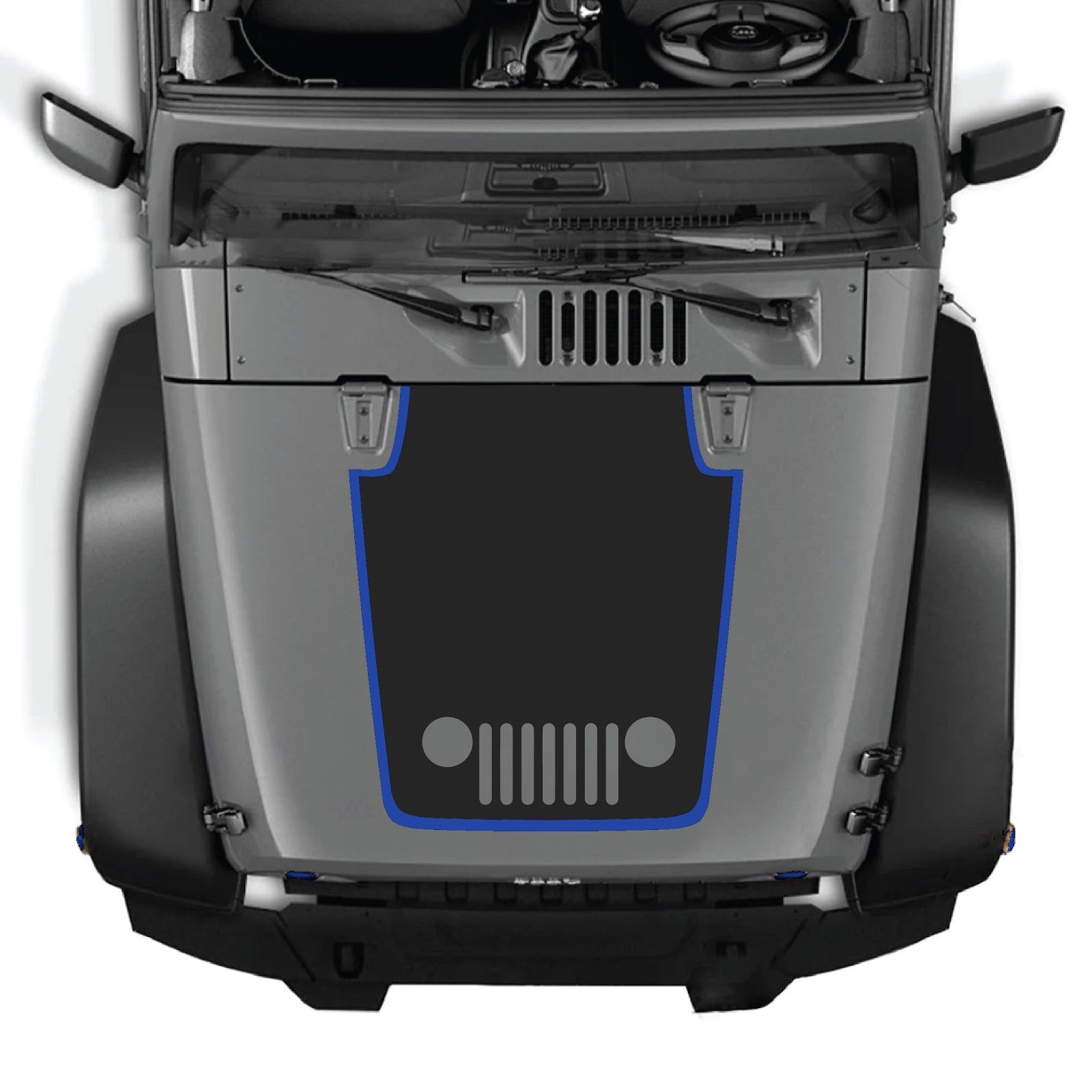 Jeep Wrangler JK/JKU hood decal by CarCode, style #80, featuring bold black design on the hood of a 2007-2018 Jeep Wrangler.