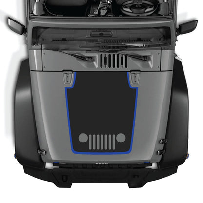 Jeep Wrangler JK/JKU hood decal by CarCode, style #80, featuring bold black design on the hood of a 2007-2018 Jeep Wrangler.