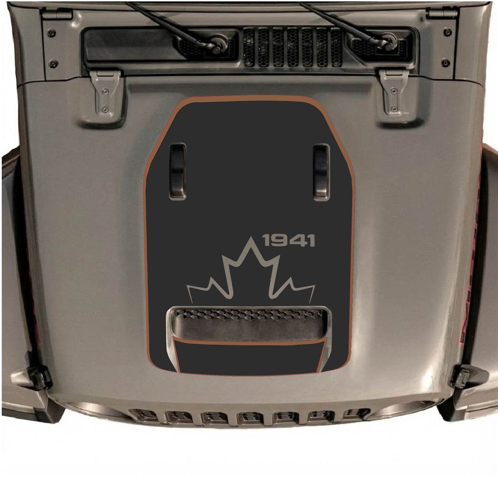 CarCode hood decal for Jeep Wrangler JL/JLU Rubicon 392 and JT Gladiator Mojave 2020-2026, style #77, shown on vehicle hood.