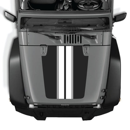 CarCode hood decal for Jeep Wrangler JK/JKU 2007-2018, style #43, shown on the vehicle's hood in a close-up view.