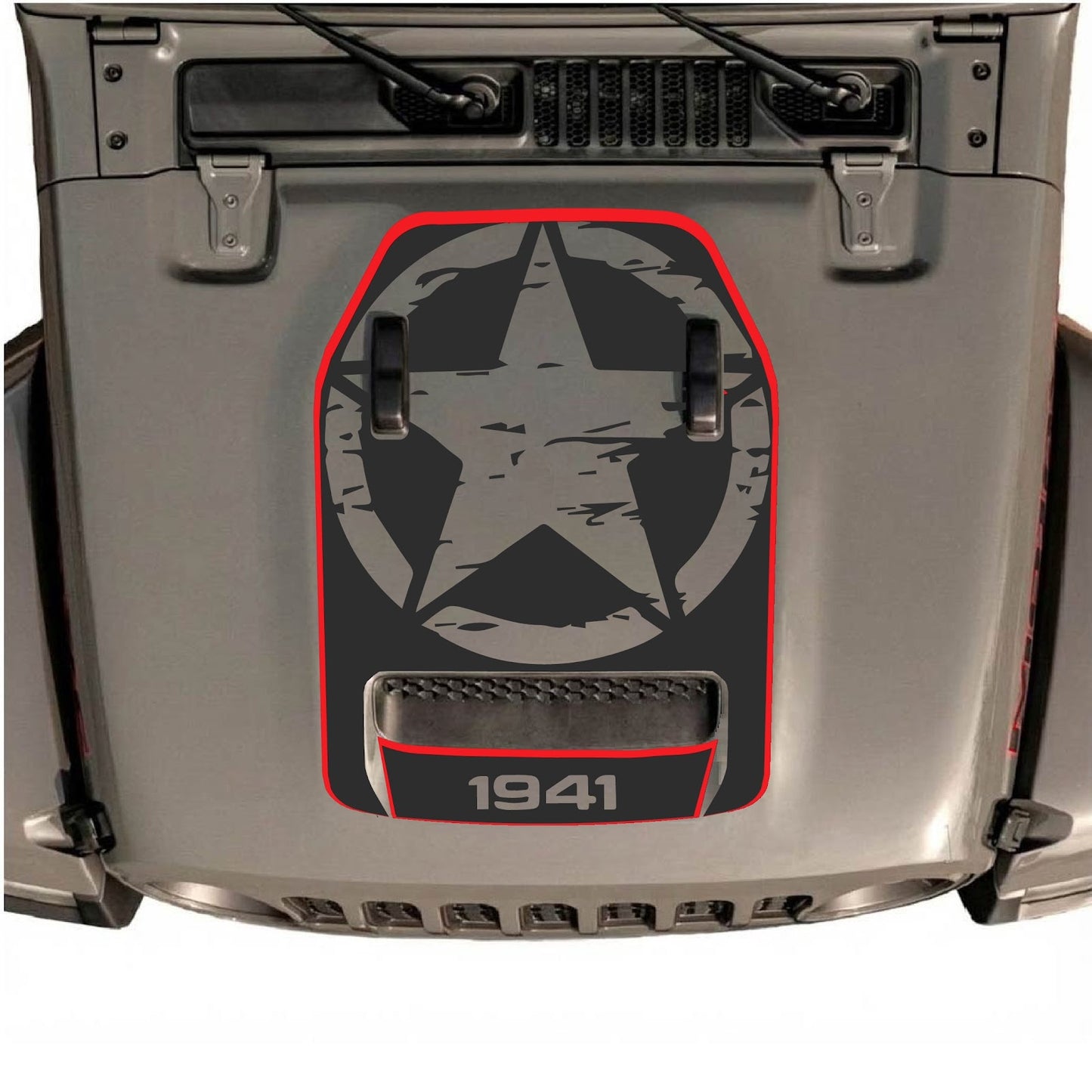 CarCode hood decal for Jeep Wrangler JL/JLU Rubicon 392 and JT Gladiator Mojave 2020-2026, style #85, shown on vehicle hood.