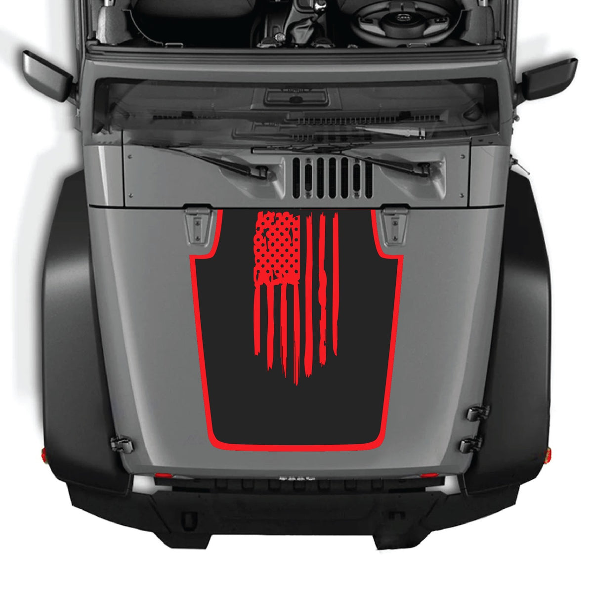 CarCode Jeep Wrangler JK/JKU hood decal, style #05, in black and gray, featuring bold graphic design on the vehicle's hood.