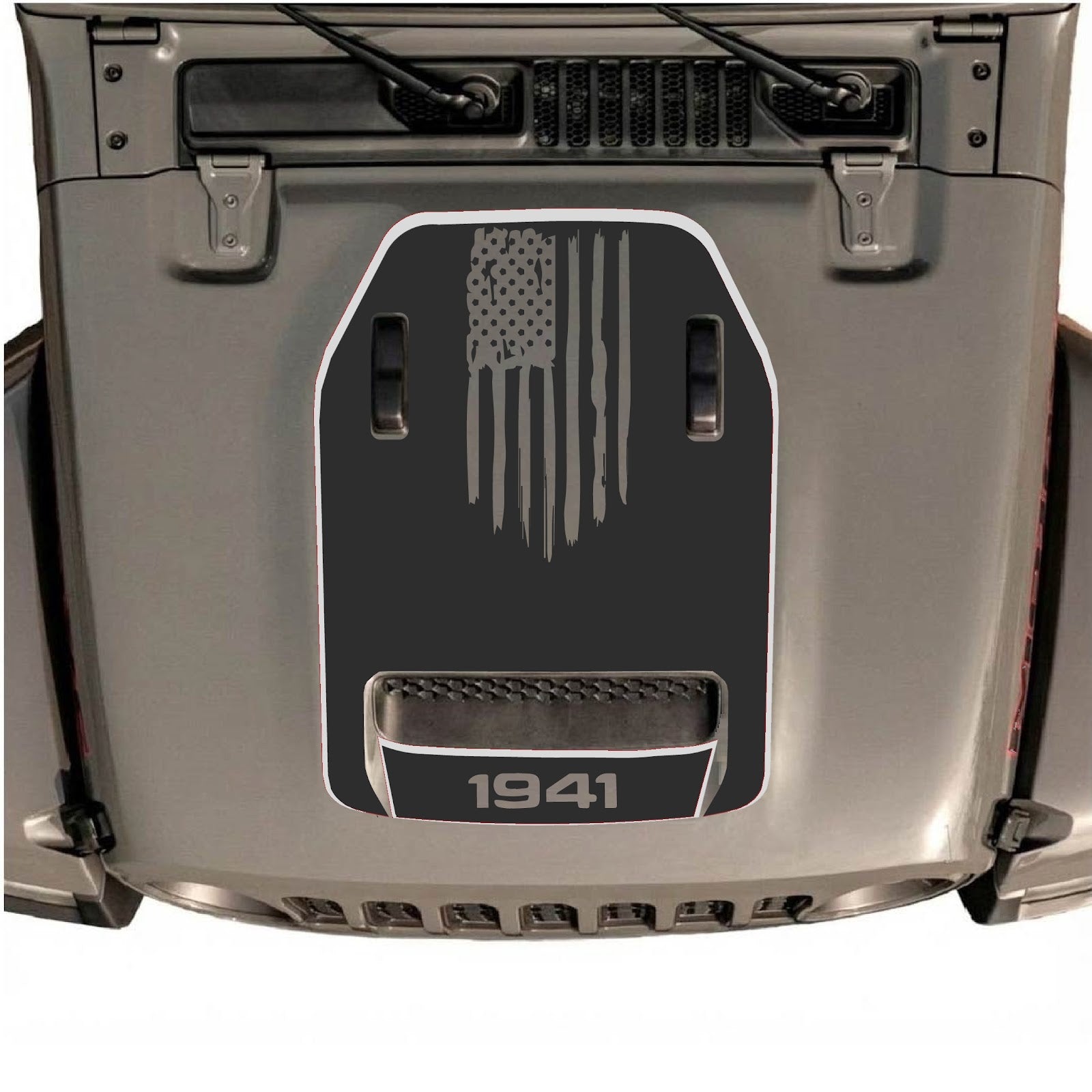CarCode hood decal for Jeep Wrangler JL/JLU Rubicon 392 and JT Gladiator Mojave 2020-2026, stylish black graphic design on hood
