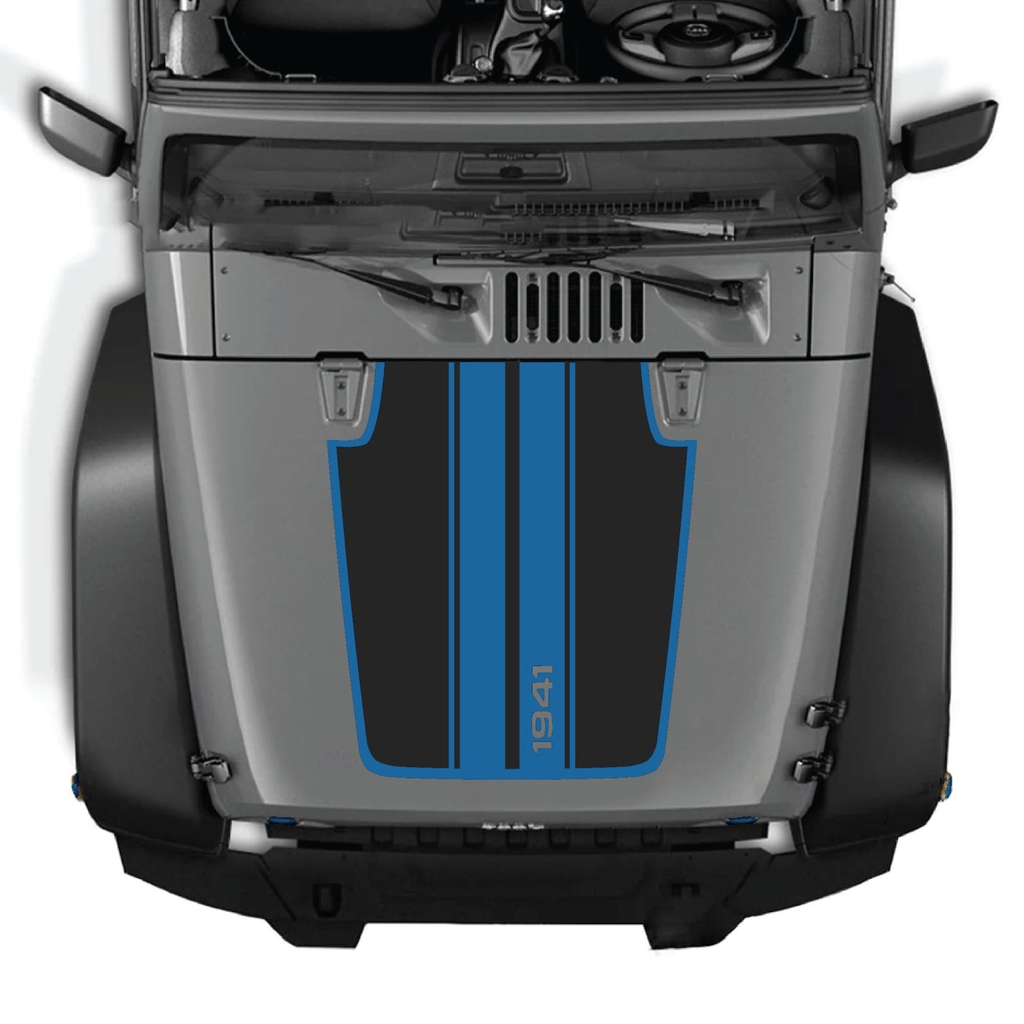 CarCode Jeep Wrangler JK/JKU hood decal style #66, black vinyl graphic applied to the vehicle's hood for a custom look.