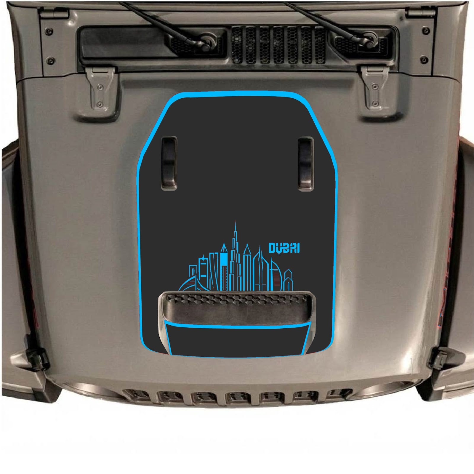 CarCode hood decal for Jeep Wrangler JL/JLU Rubicon 392 and Gladiator Mojave 2020-2026, style #13, shows the stylish decal design on hood.