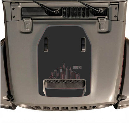 CarCode hood decal for Jeep Wrangler JL/JLU Rubicon 392 and JT Gladiator Mojave 2020-2026, style #13, with bold graphic design.