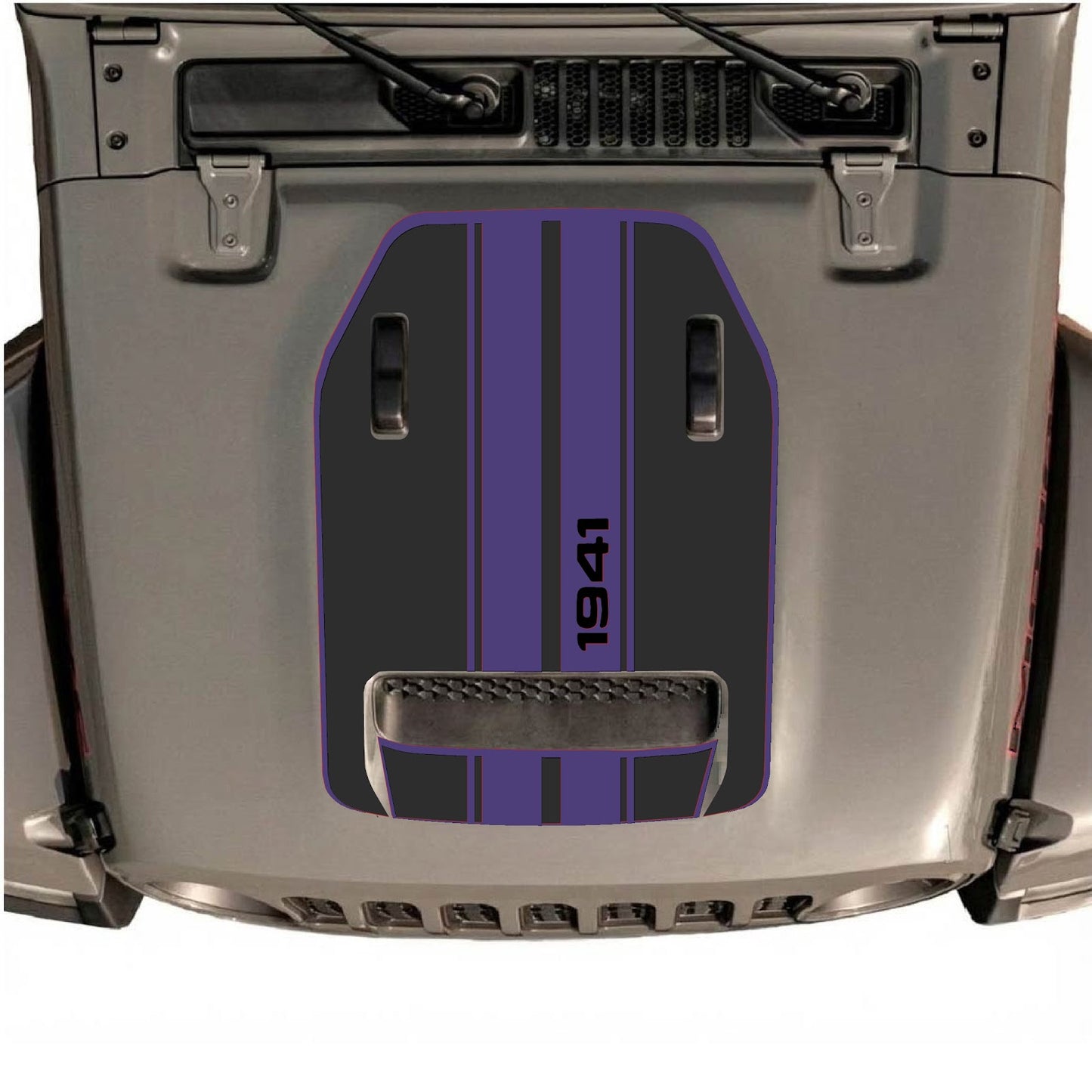 CarCode hood decal for Jeep Wrangler JL/JLU Rubicon 392 and JT Gladiator Mojave 2020-2026, style #07, black and silver design