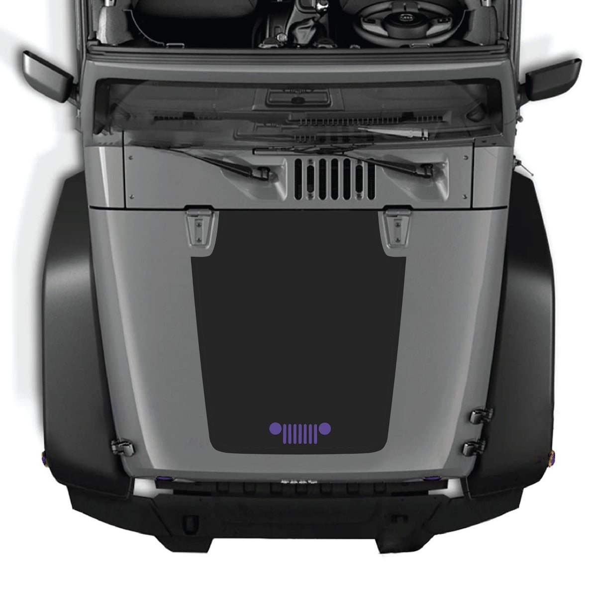 Jeep Wrangler JK/JKU hood decal by CarCode, style #27, in black with angular design on gray hood.