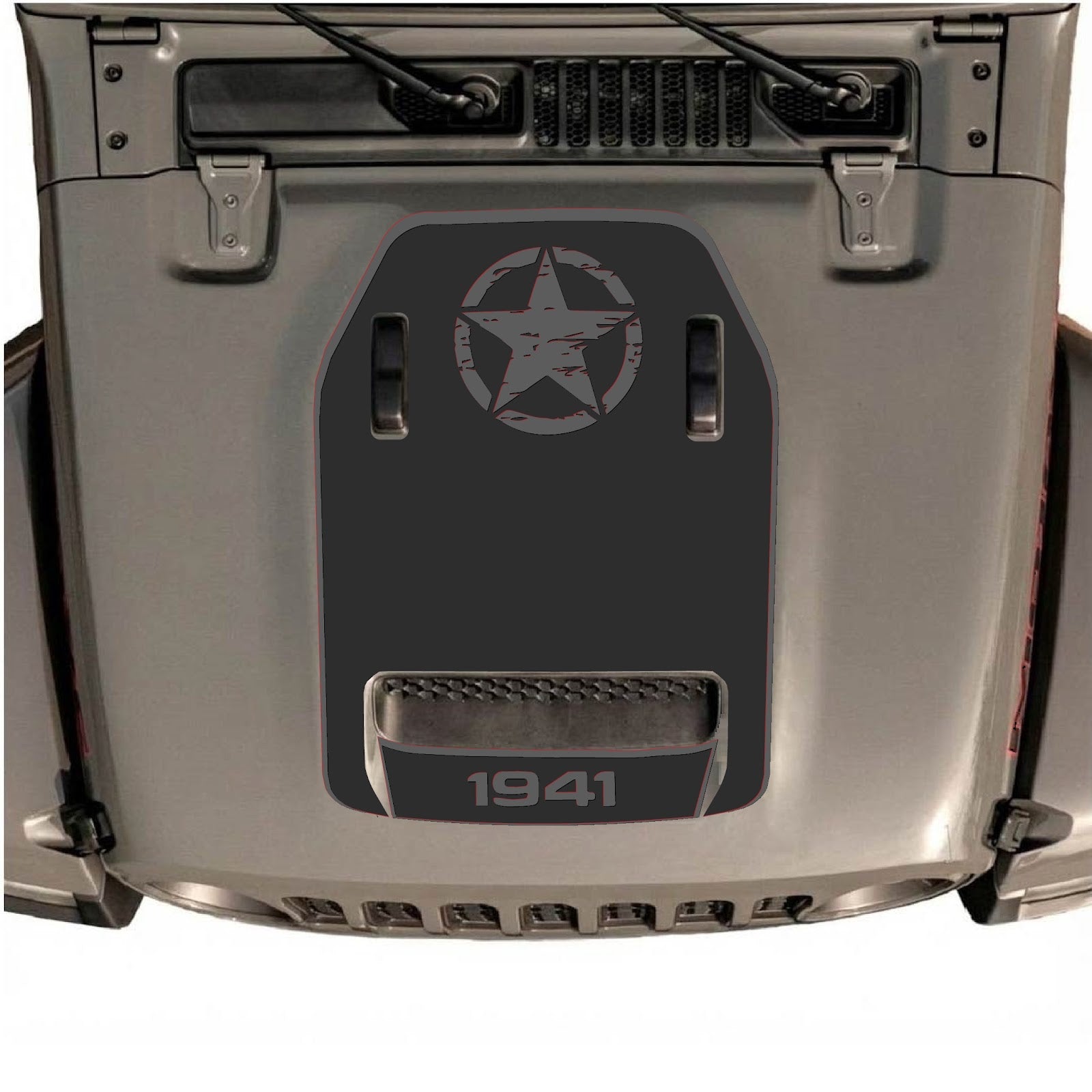 CarCode hood decal for Jeep Wrangler JL/JLU Rubicon 392 and JT Gladiator Mojave 2020-2026, style #39, shown on vehicle hood.