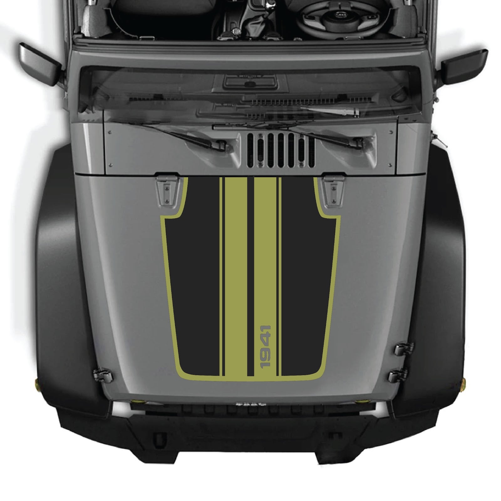 CarCode hood decal for Jeep Wrangler JK/JKU 2007-2018, style #66, shown on vehicle hood in black with bold design.