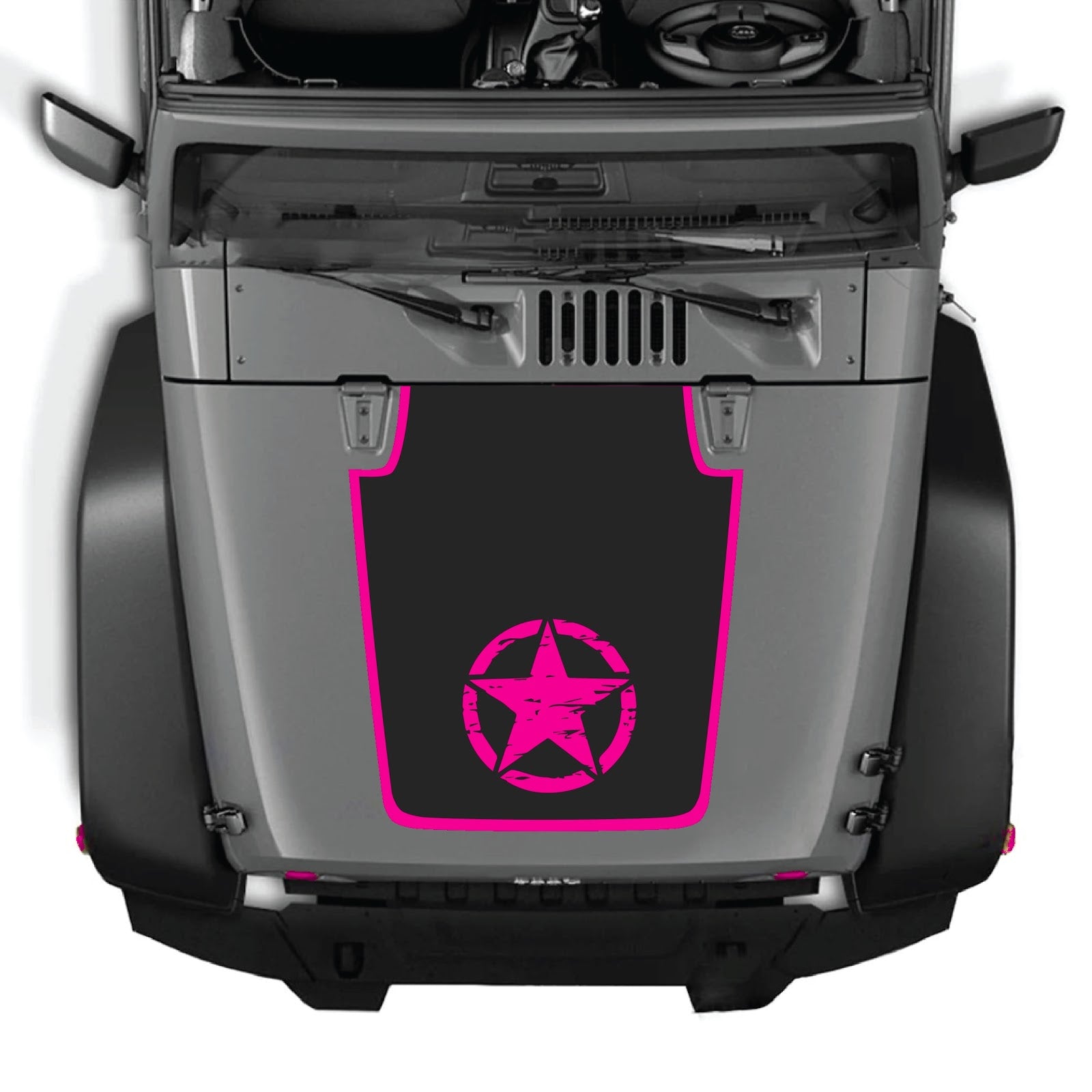 CarCode Jeep Wrangler JK/JKU hood decal in style #21, black graphic design on hood of 2007-2018 model.